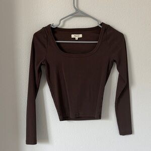 Madewell Ribbed Scoop-Neck Long Sleeve Crop Top